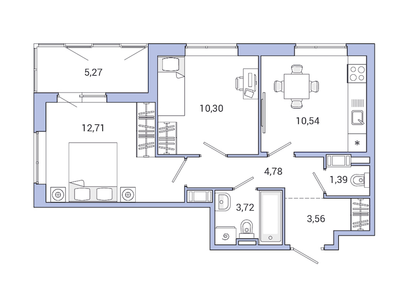 2-комнатная квартира 52.27 м², 2/10 эт., ЖК «Jaanila Drive»